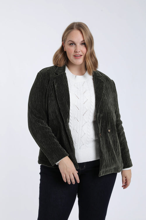 Einfarbiger Blazer aus plissiertem Samt-Paprika-1