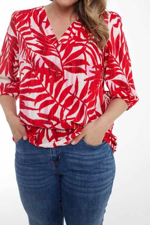 Bluse aus bedruckter Viskose mit Blattmuster-Paprika-5