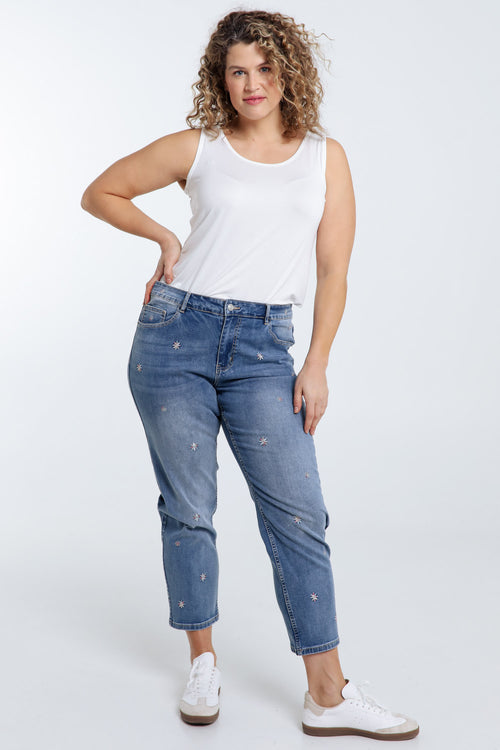 7/8 Slim-Jeans mit gestickten Blumen-Paprika-7