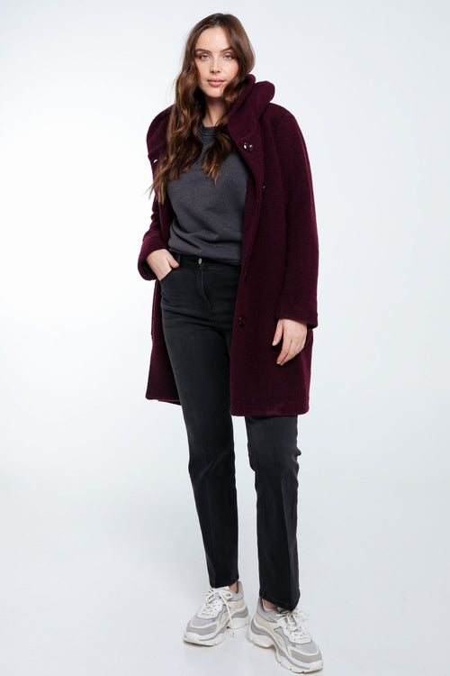 Manteau en laine bouillie uni avec capuche-Paprika-9