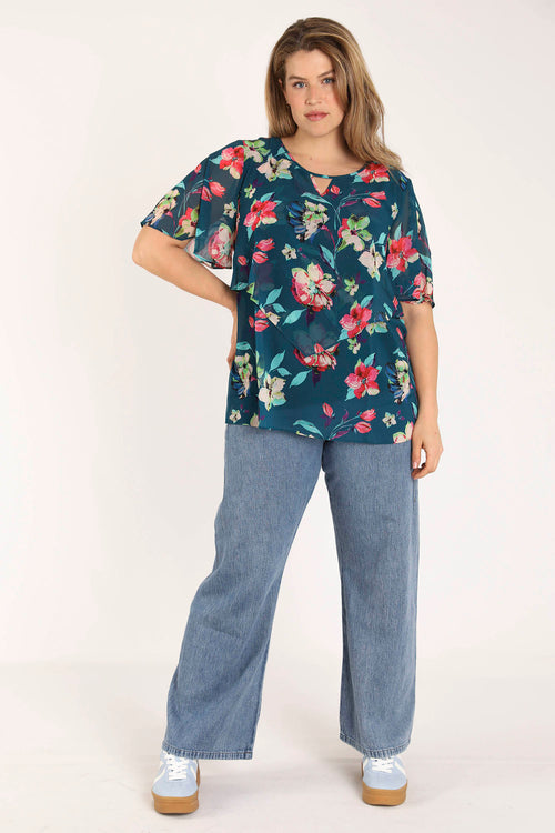 Exklusiv SHEEGO - Bedruckte Bluse aus Viskose mit Blumenmuster-Paprika-8