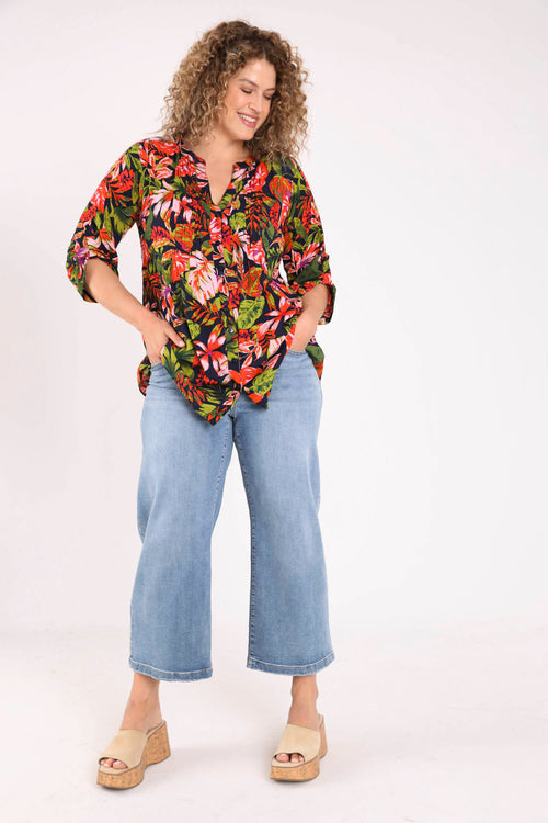 Tunique longue en viscose imprimé fleuri et sequins-Paprika-7