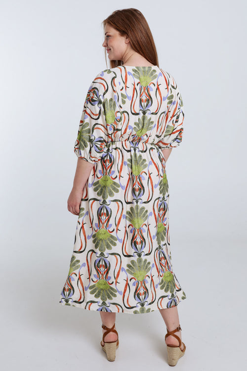 Lange Kleid aus bedruckter Viskose mit Blumenmuster-Paprika-2