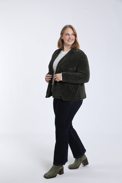 Einfarbiger Blazer aus plissiertem Samt-Paprika-8