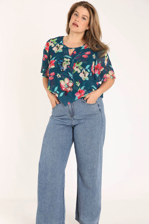 Exklusiv SHEEGO - Bedruckte Bluse aus Viskose mit Blumenmuster-Paprika-7