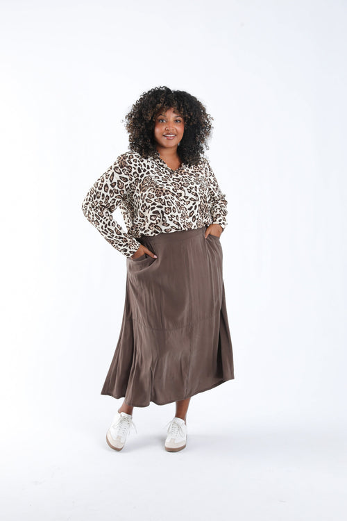 Einfarbiger langer Rock-Paprika-6