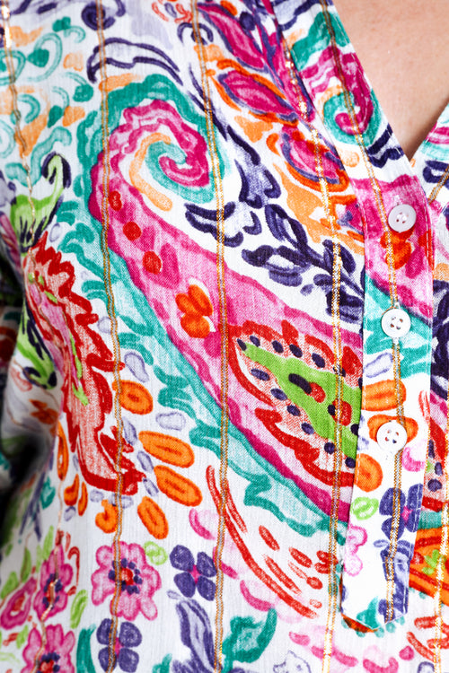 Blouse en viscose imprimé cachemire avec lurex-Paprika-4