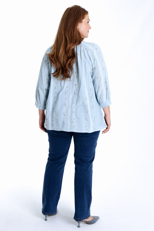 Blouse en coton unie avec détail multicolore-Paprika-2
