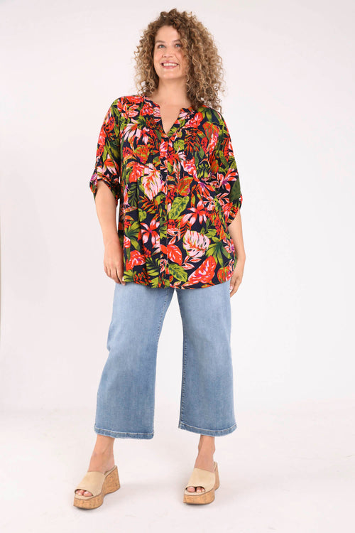 Tunique longue en viscose imprimé fleuri et sequins-Paprika-9