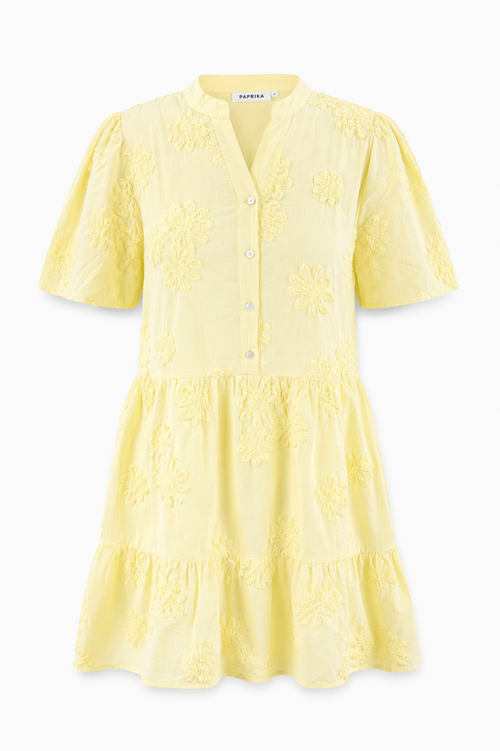 Robe tunique en coton unie avec fleurs brodées ton sur ton-Paprika-1