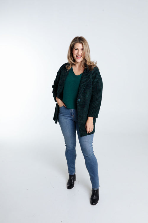 Kurze, unifarbene Jacke aus gesprenkeltem Stoff mit Wolle-Paprika-9