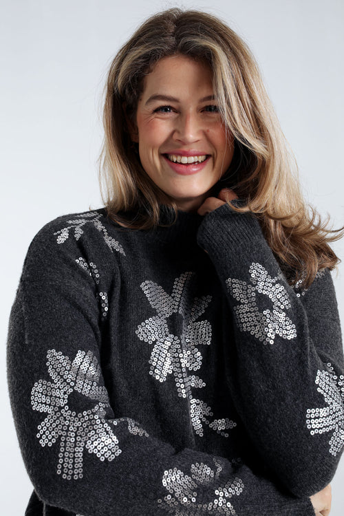 Pullover mit Blumenmuster und Pailletten-Paprika-4