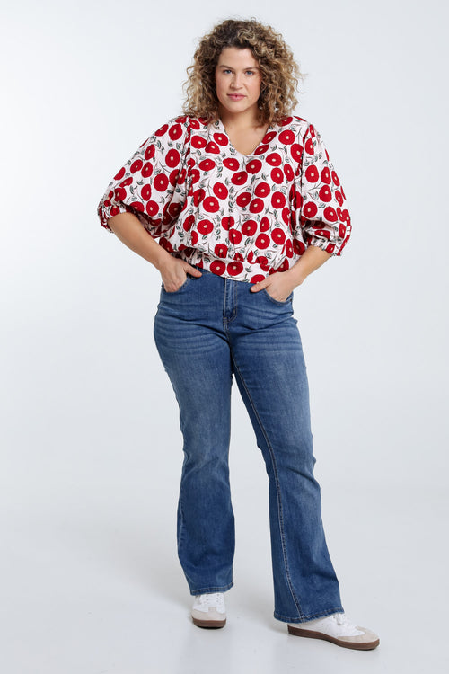 Blusenshirt mit Blumenmuster-Paprika-9