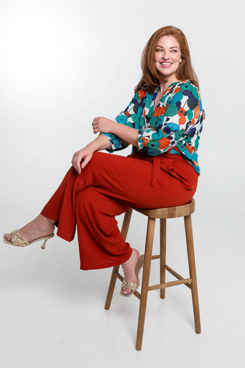 Locker geschnittene, unifarbene Hose mit geknöpftem Gürtel-Paprika-8