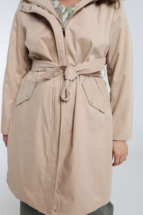 Einfarbiger, mittellanger Trenchcoat mit Kapuze-Paprika-4