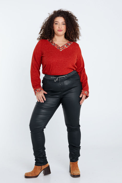 Beschichtete Slim-Fit-Jeggings mit feinem Gürtel-Paprika-8