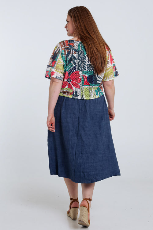 Langes 2-in-1-Kleid mit Blumenmuster-Paprika-2