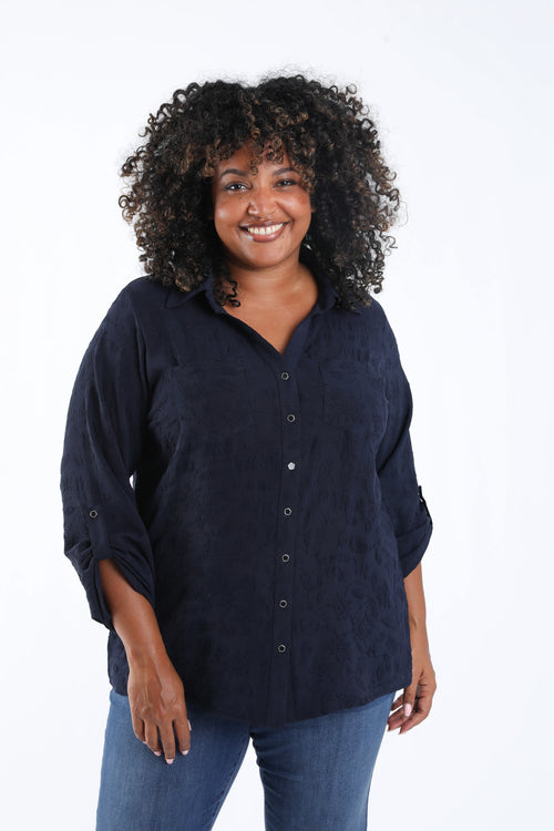 Chemise unie avec motif fleurs en relief-Paprika-2