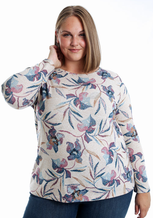 T-shirt en maille chaude imprimé fleuri-Paprika-3