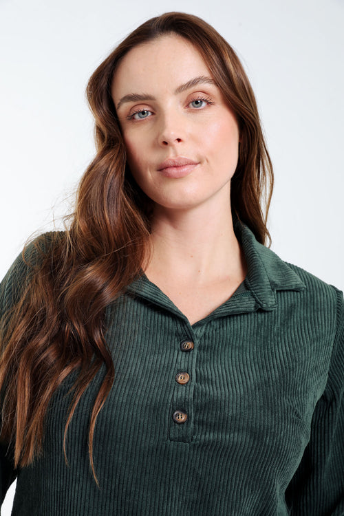 Kurzes, unifarbenes Cordkleid mit aufgestickten Taschen-Paprika-4