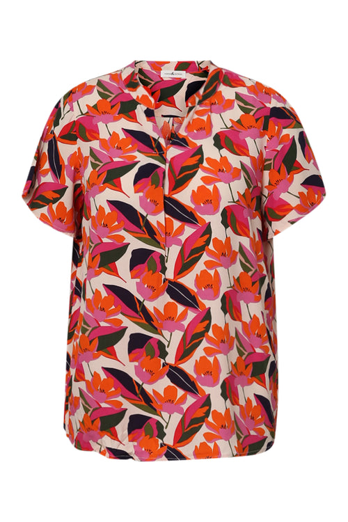Blouse en viscose imprimé fleurs-Paprika-1