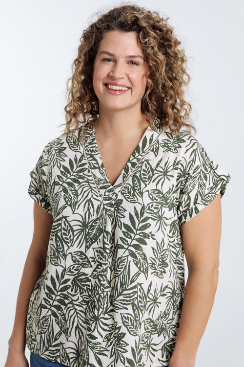  Bluse mit Blattmuster-Paprika-1