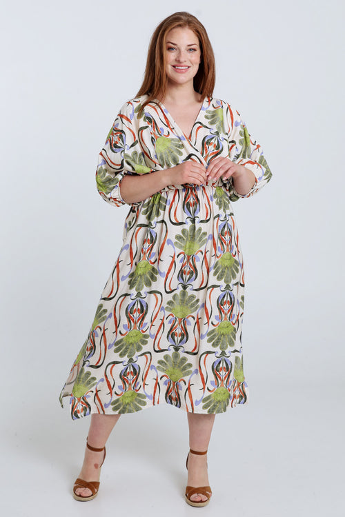 Lange Kleid aus bedruckter Viskose mit Blumenmuster-Paprika-7