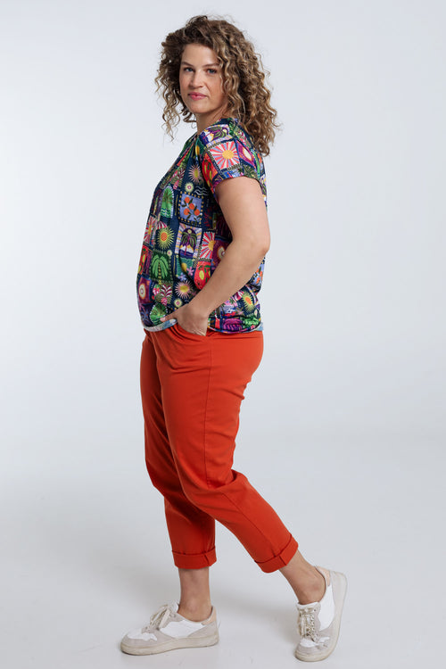 Druck-T-Shirt mit Dschungel- und Tropenmuster-Paprika-8