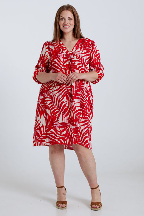 Kleid aus Viskose mit Blattdruck-Paprika-9