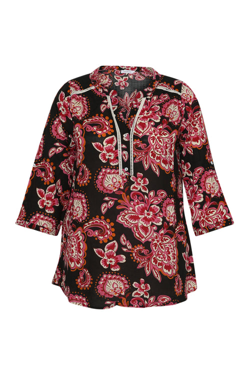 Blouse en coton et viscose imprimé cachemire-Paprika-8
