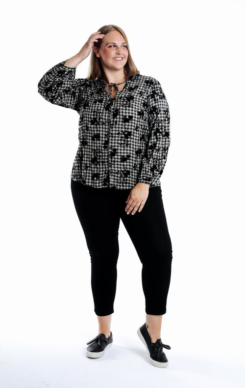 Bluse aus Baumwolle mit Vichy-Karos und flockbedruckten Blumen-Paprika-6