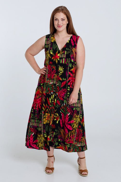 Langes Kleid aus bedruckter Viskose-Paprika-8