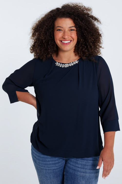 Einfarbige Bluse mit Schmuck-Paprika-2