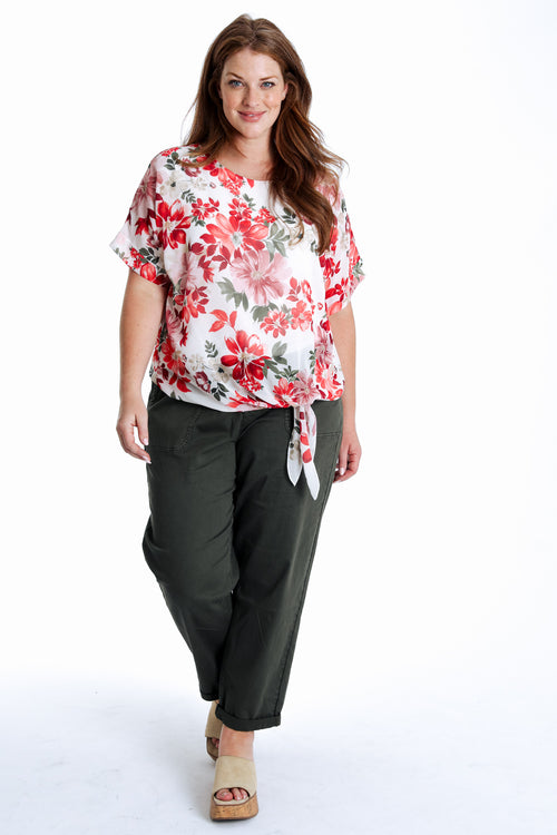 Bluse aus Viskose mit floralem Print zum Binden-Paprika-9