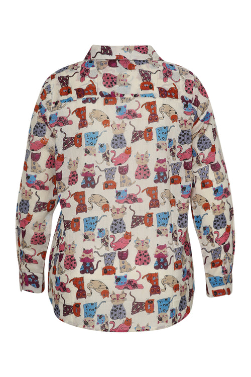 Bedruckte Bluse aus Baumwolle mit Katzenmotiv-Paprika-11