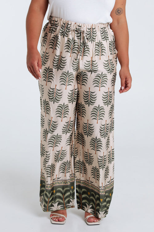 Hose mit Satin-Effekt und Palmendruck-Paprika-1