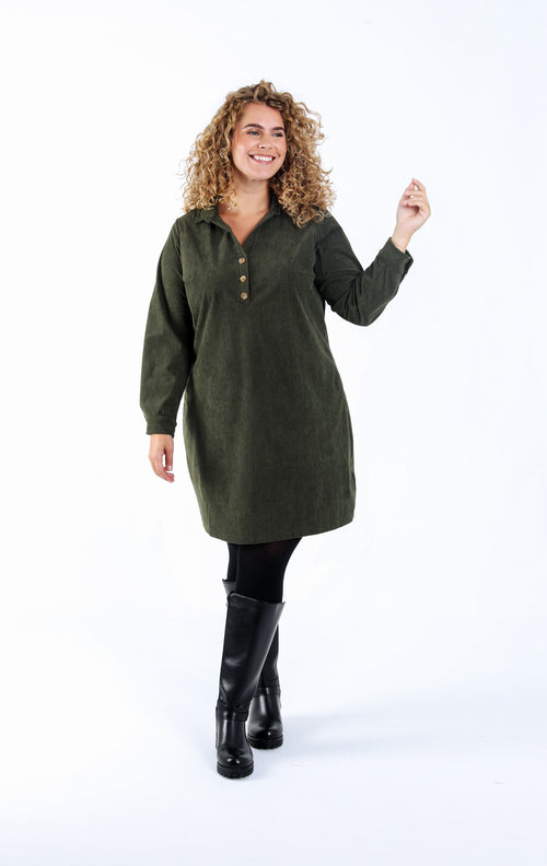 Unifarbenes kurzes Kleid aus Cordvelours-Paprika-5