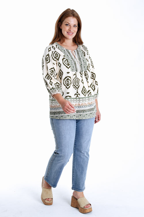 Bluse aus bedrucktem Viskose-Ethnomuster-Paprika-9