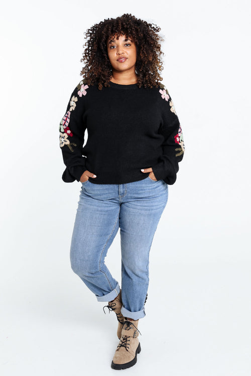 Einfarbiger Pullover mit Stickeffekt an den Ärmeln-Paprika-9