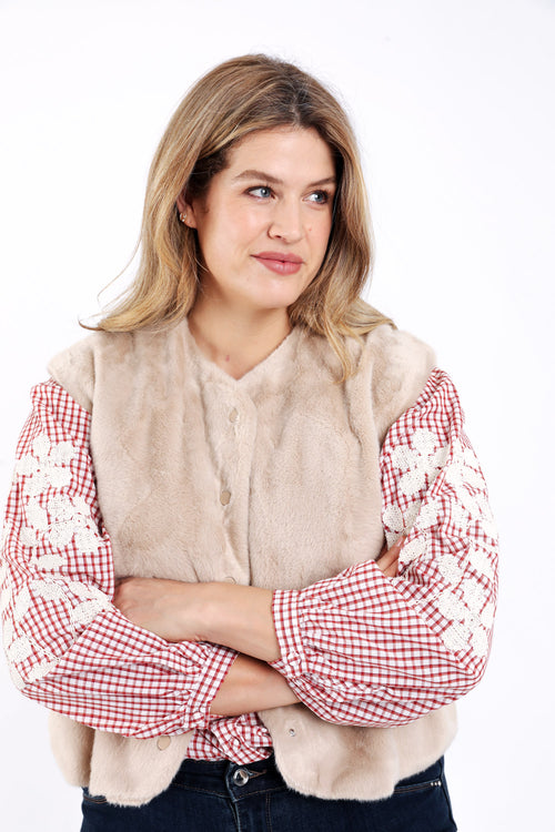 Einfarbige Kunstpelzweste-Paprika-6