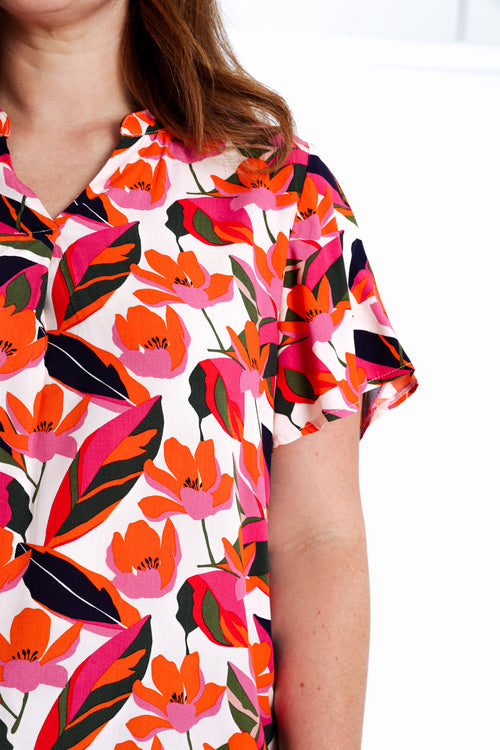 Bluse aus Viskose mit Blumenmuster-Paprika-6