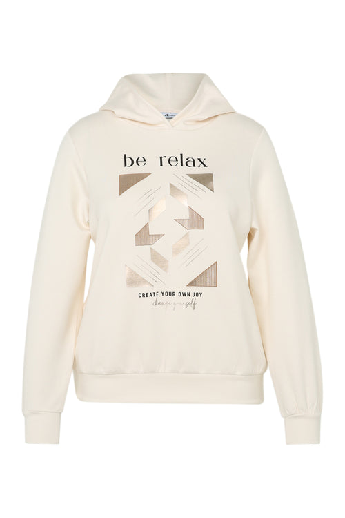 Unifarbener Pullover mit Aufschrift aus Folie und Kapuze-Paprika-11