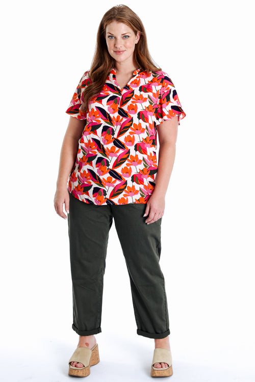 Bluse aus Viskose mit Blumenmuster-Paprika-8