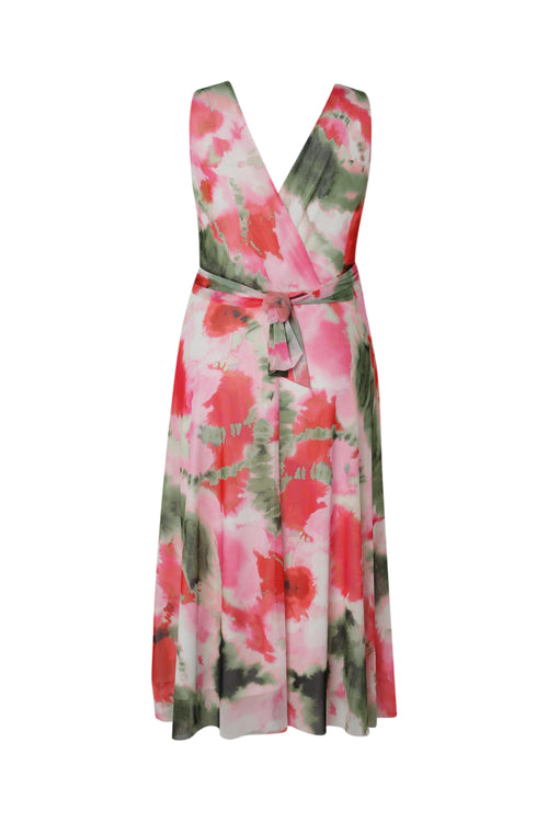 Langes Kleid aus bedrucktem Netzstoff-Paprika-3
