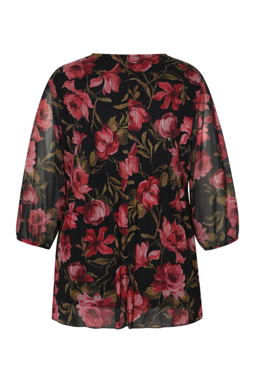 T-Shirt mit Blumenmuster aus Netzstoff-Paprika-9
