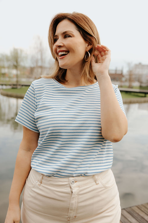 Gestreiftes Baumwoll-T-Shirt mit Lurex-Paprika-1