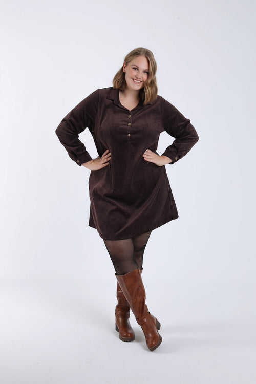 Robe courte unie en velours côtelé-Paprika-7