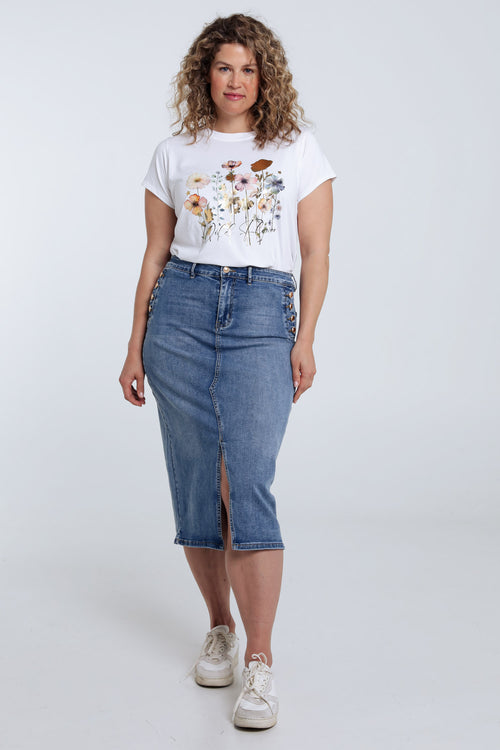 T-Shirt aus Baumwolle mit floralem Druck und Folie-Paprika-7