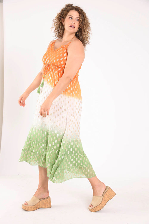 Langes Kleid mit Farbverlauf und Folienprint-Paprika-8