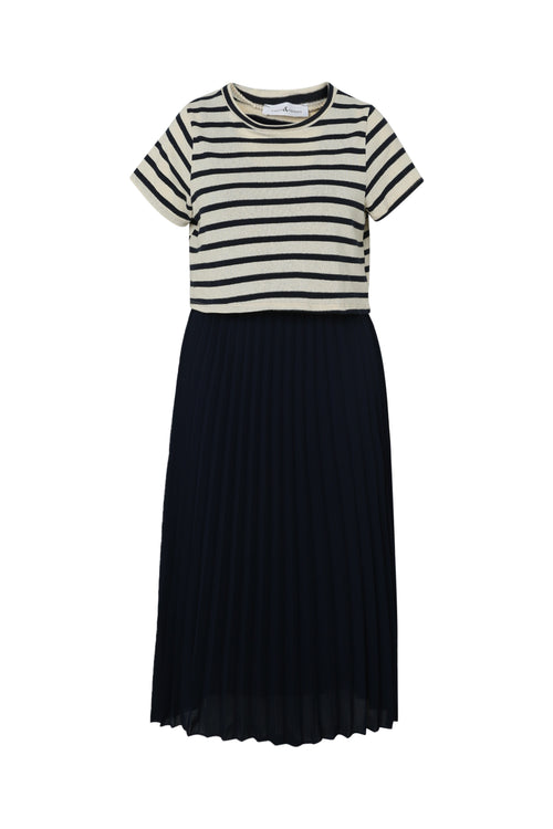 2-in-1-Kleid mit Marine-Streifen und plissiertem Rock-Paprika-10